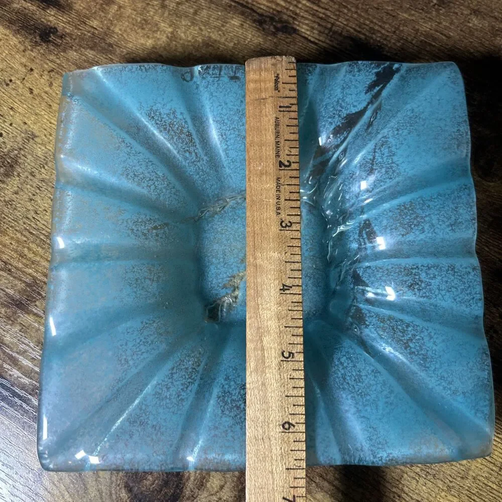 Coastal Aqua Teal Textured Glass Dish Square 6.5x6.5' Sea Inspired Accent Plate